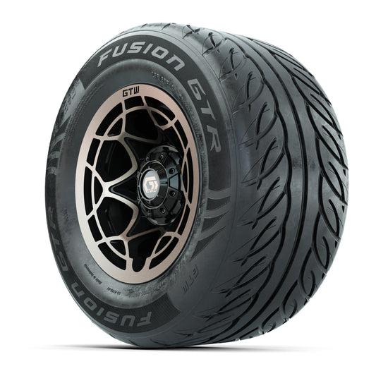 GTW® Nexus Black with Bronze Face 12 in Wheels with 255/55-R12 Fusion GTR Steel Belt Radial Street Tires – Full Set