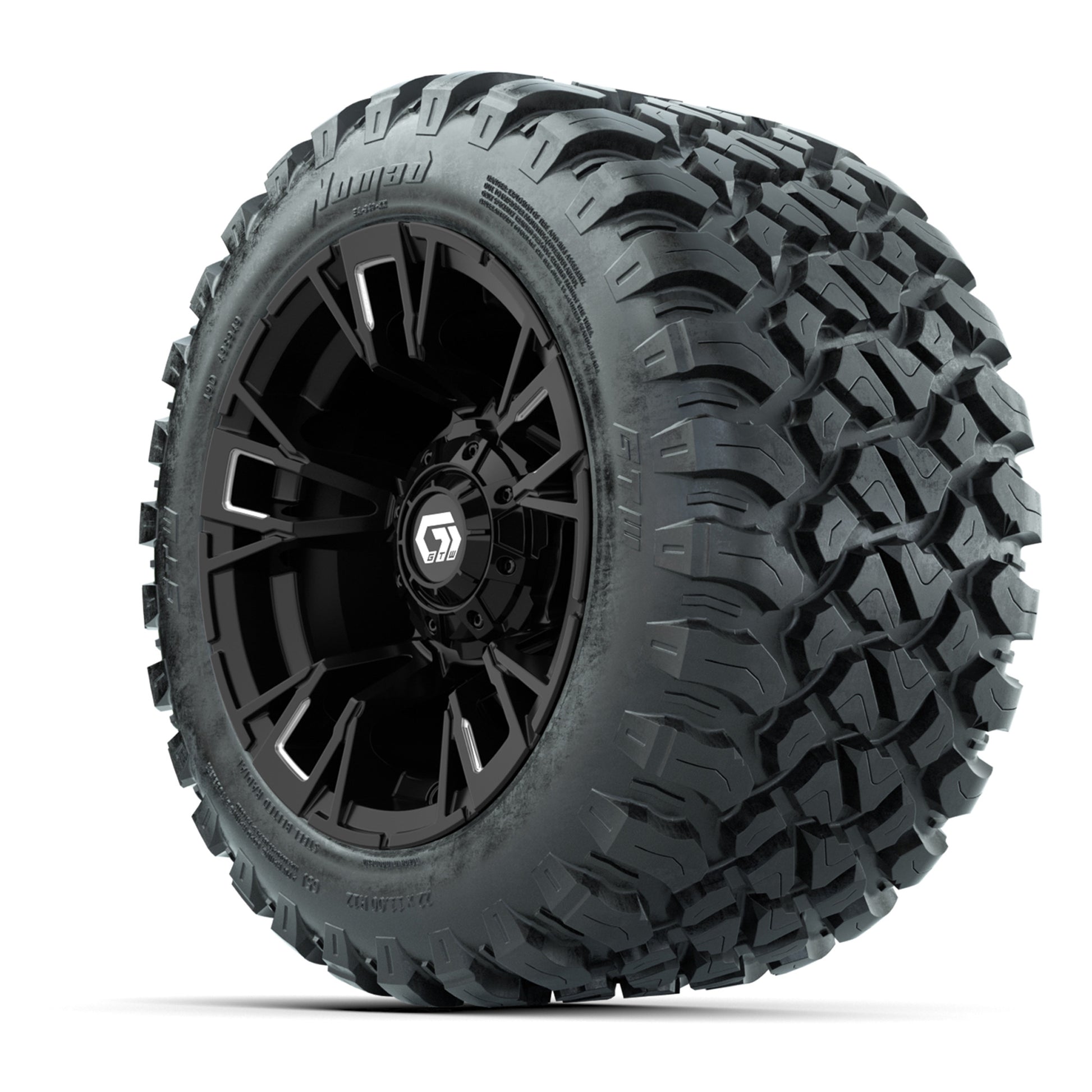 GTW® Vandal Matte Black/Machined 12 in Wheels with 22X11-R12 Nomad Steel Belt Radial All-Terrain Tires – Full Set