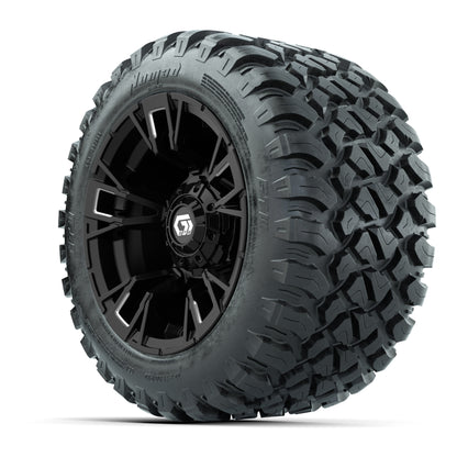 GTW® Vandal Matte Black/Machined 12 in Wheels with 22X11-R12 Nomad Steel Belt Radial All-Terrain Tires – Full Set
