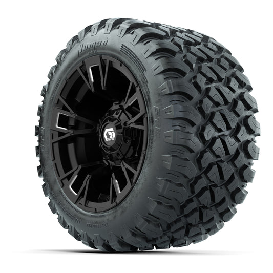 GTW® Vandal Matte Black/Machined 12 in Wheels with 22X11-R12 Nomad Steel Belt Radial All-Terrain Tires – Full Set