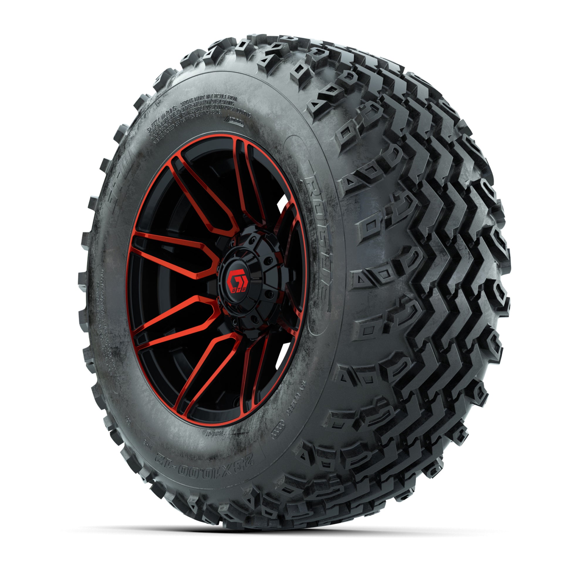 GTW® Stealth Red/Machined 12 in Wheels with 23X10.00-12 Rogue All-Terrain Tires – Full Set