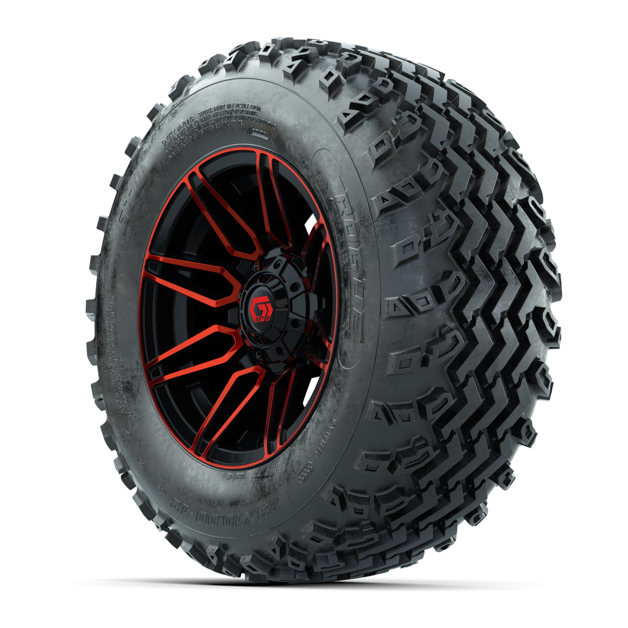 GTW® Stealth Red/Machined 12 in Wheels with 23X10.00-12 Rogue All-Terrain Tires – Full Set