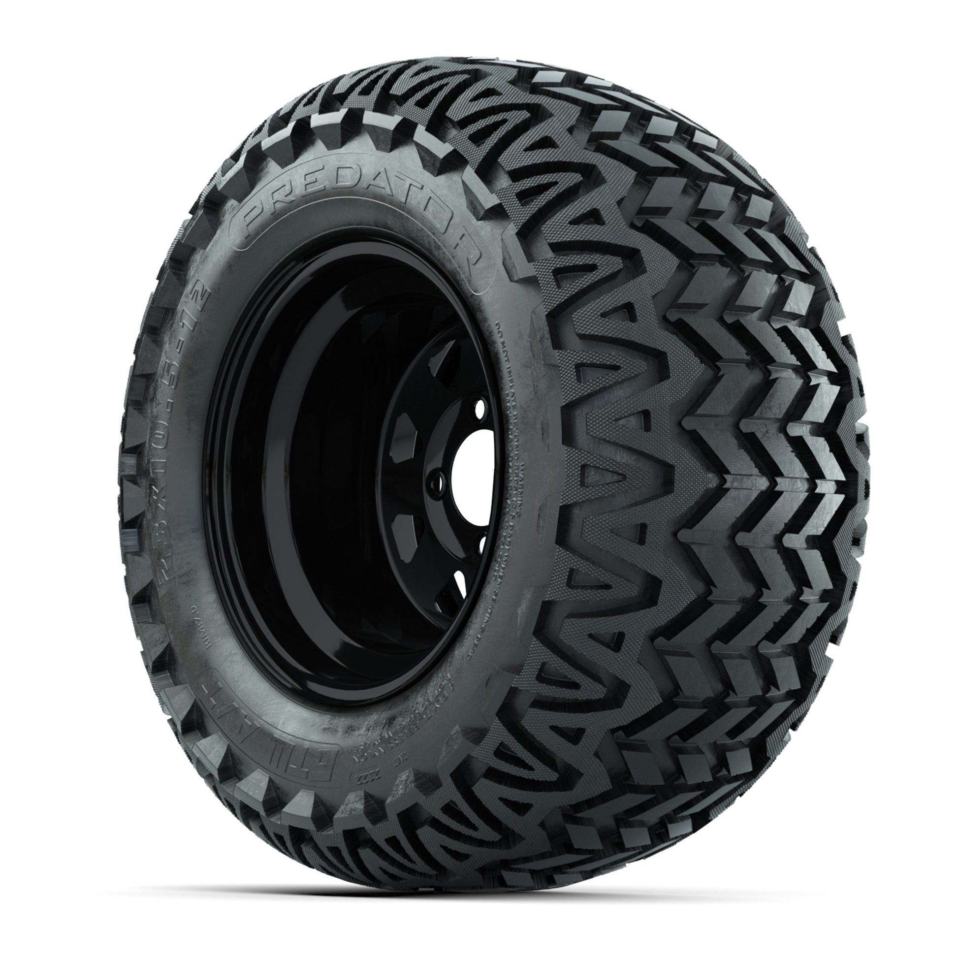 Set of (4) 12 in Black Steel Wheels with 23x10.5-12 GTW Predator All-Terrain Tires