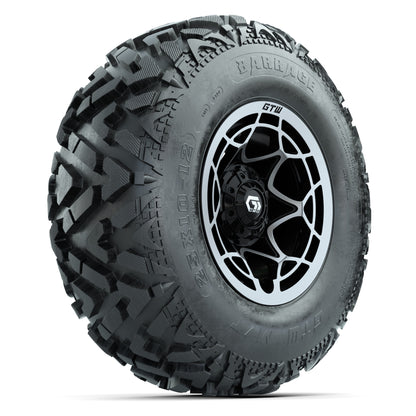 GTW® Nexus Black/Silver 12 in Wheels with 25X10-12 Barrage Mud Tires – Full Set