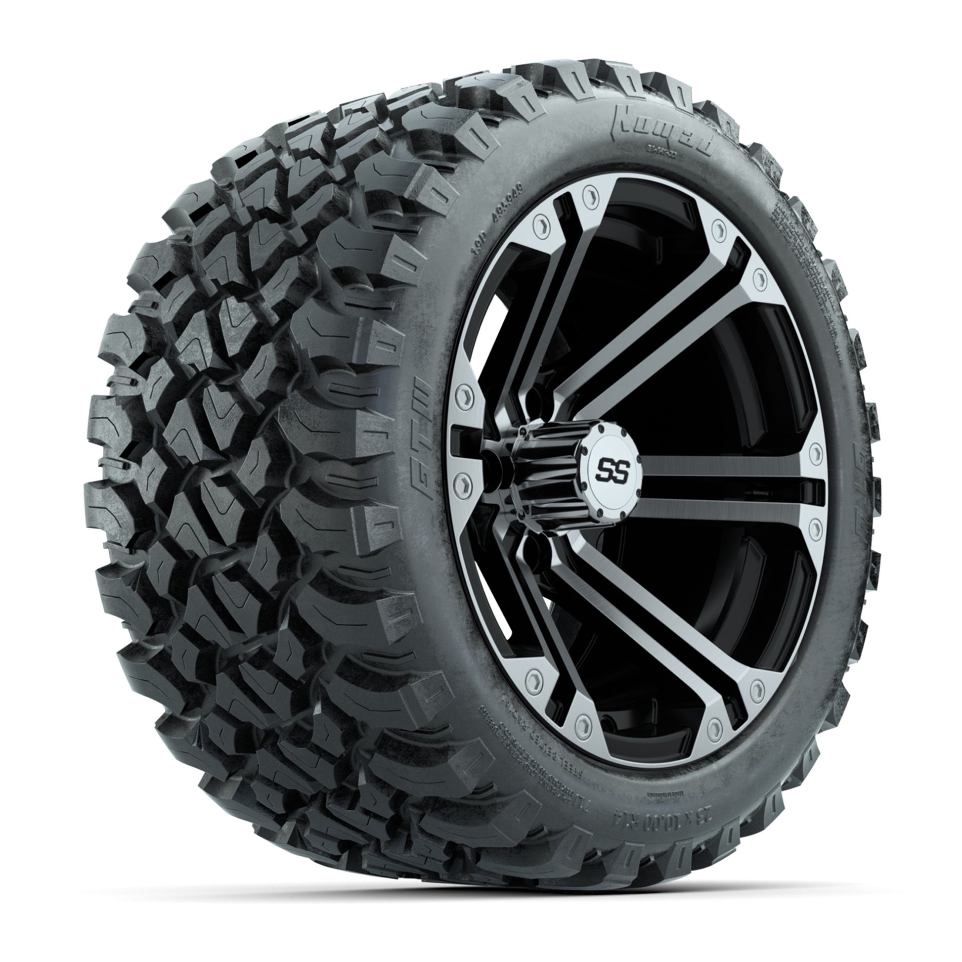 GTW® Specter Black/Machined 14 in Wheels with 23X10-R14 Nomad Steel Belt Radial All-Terrain Tires – Full Set