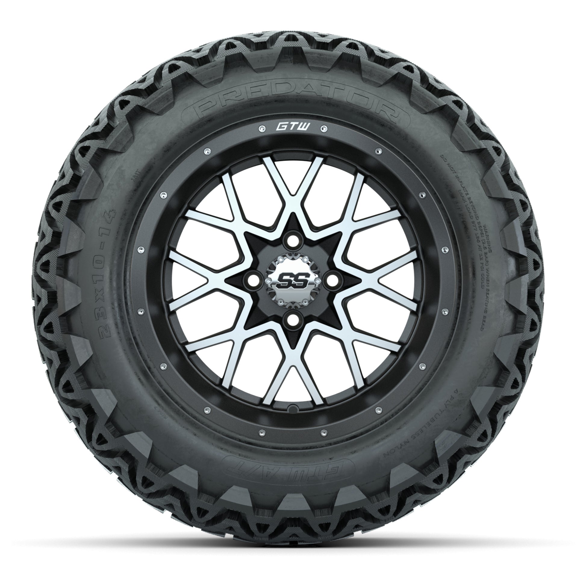 Set of (4) 14 in GTW Vortex Wheels with 23x10-14 GTW Predato - front view