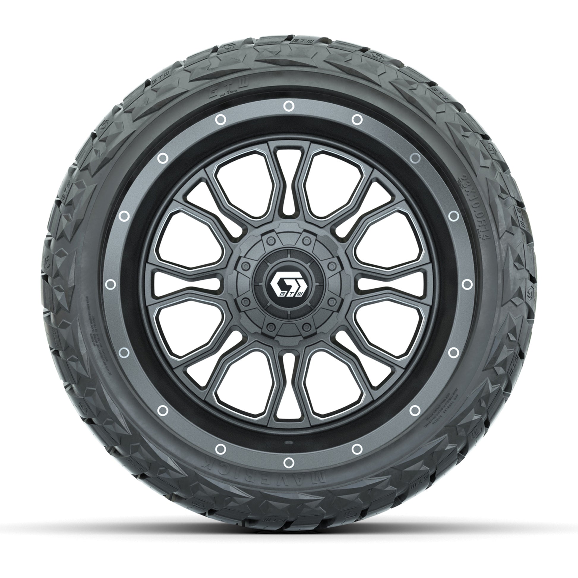 GTW® Volt Gunmetal 14 in Wheels with 23x10-R14 Maverick All- - front view