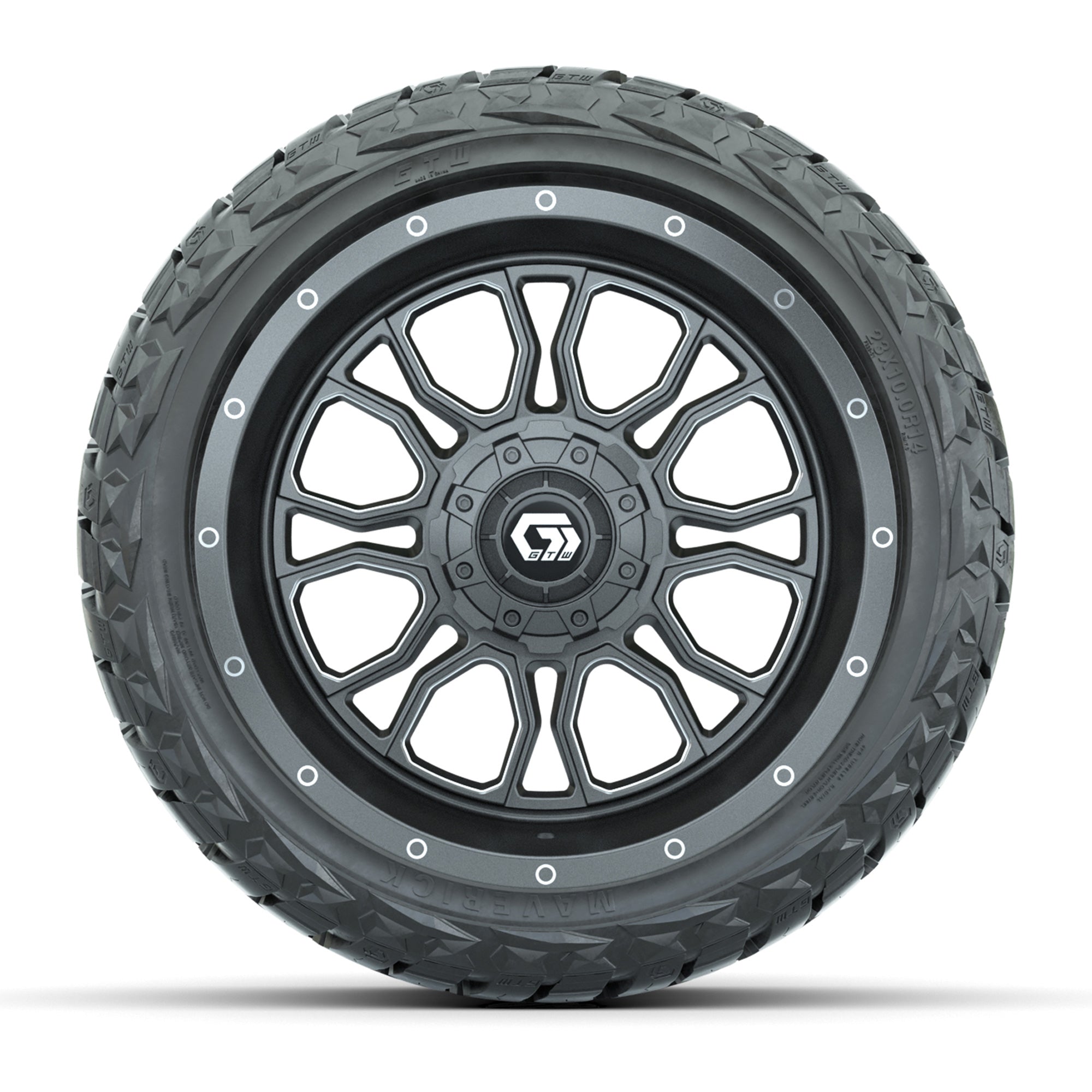 GTW® Volt Gunmetal 14 in Wheels with 23x10-R14 Maverick All- - 3/4 view