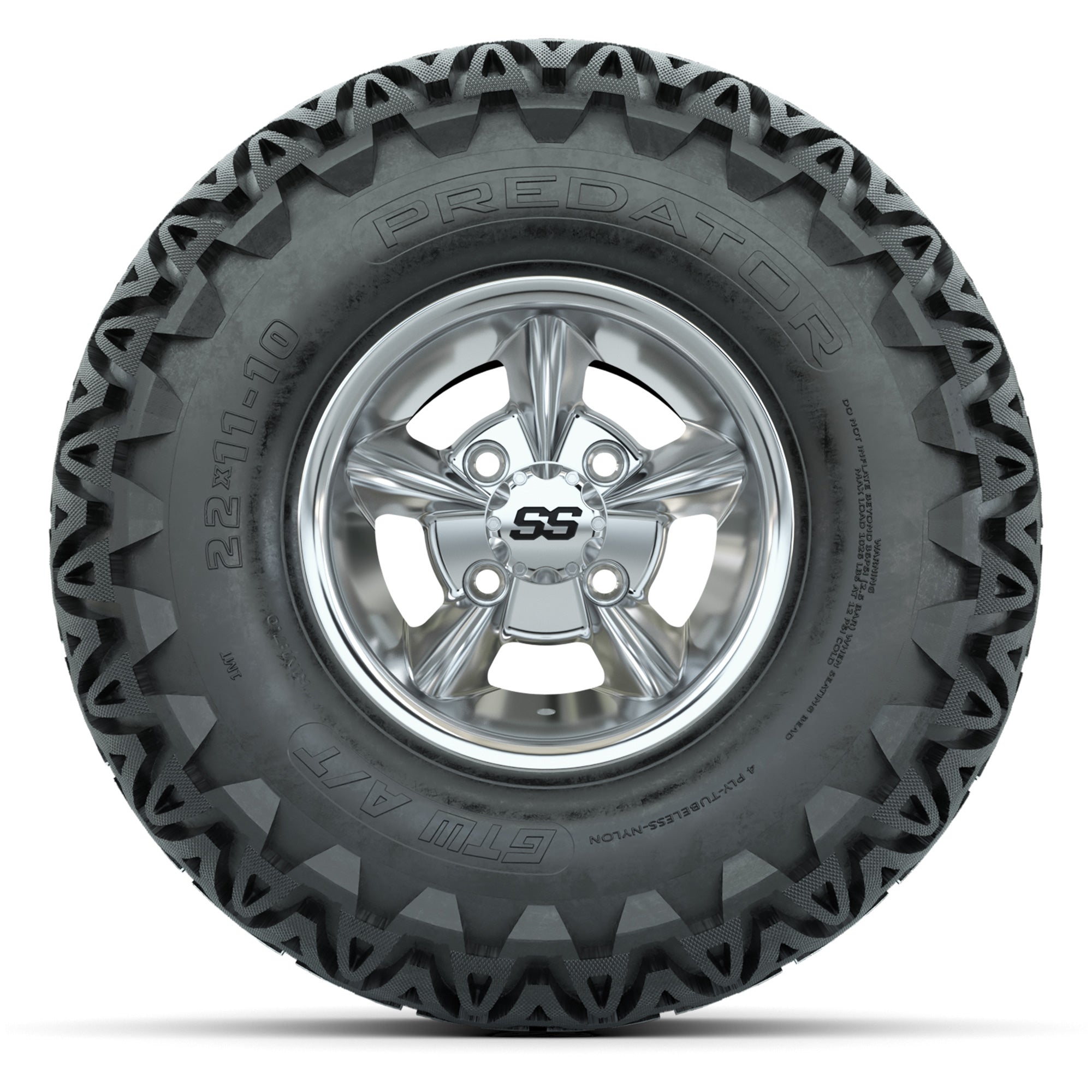 GTW Godfather Chrome 10 in Wheels with 22x11-10 Predator All-Terrain Tires – Full Set