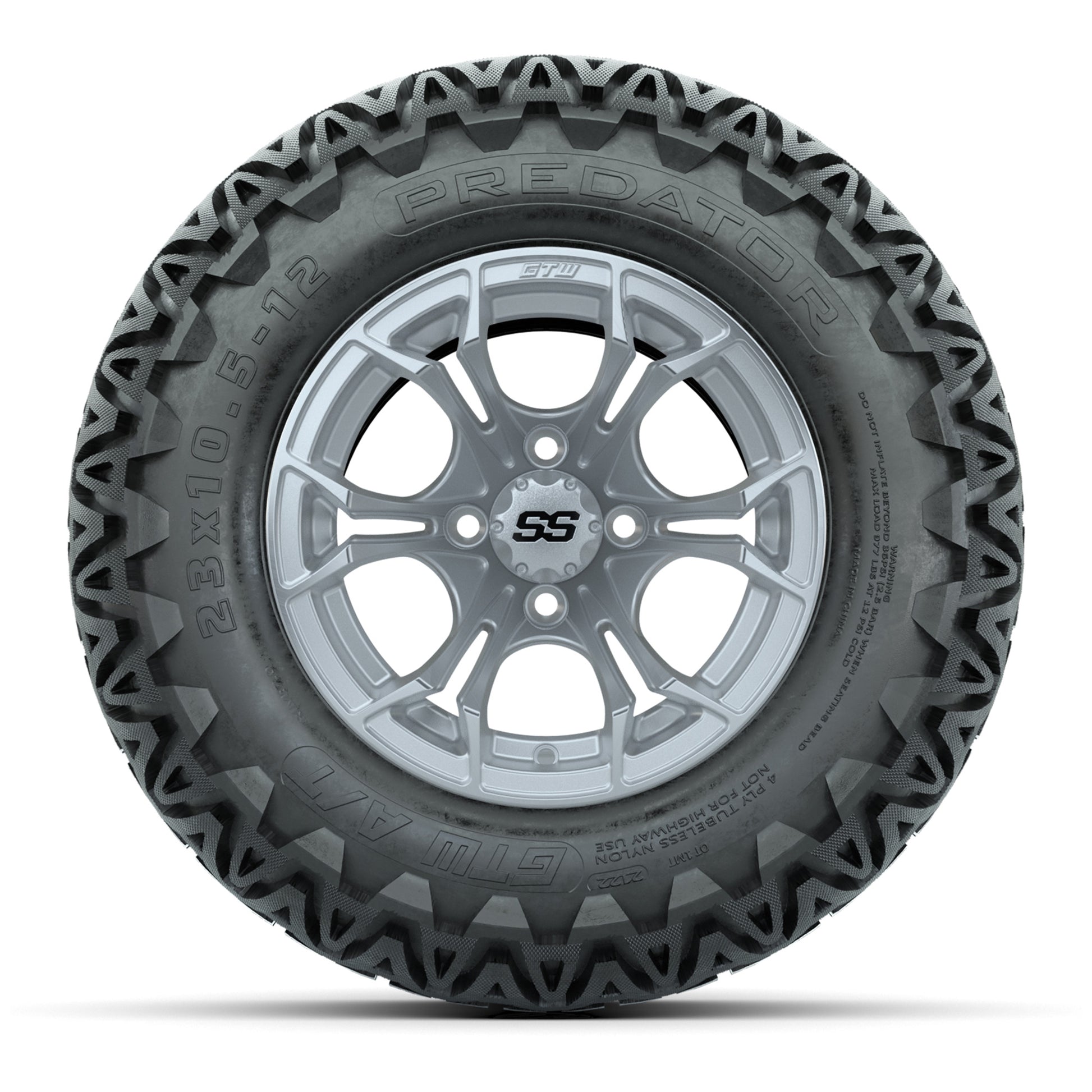 GTW® Spyder Silver Brush 12 in Wheels with 23X10.5-12 Predator All-Terrain Tires – Full Set