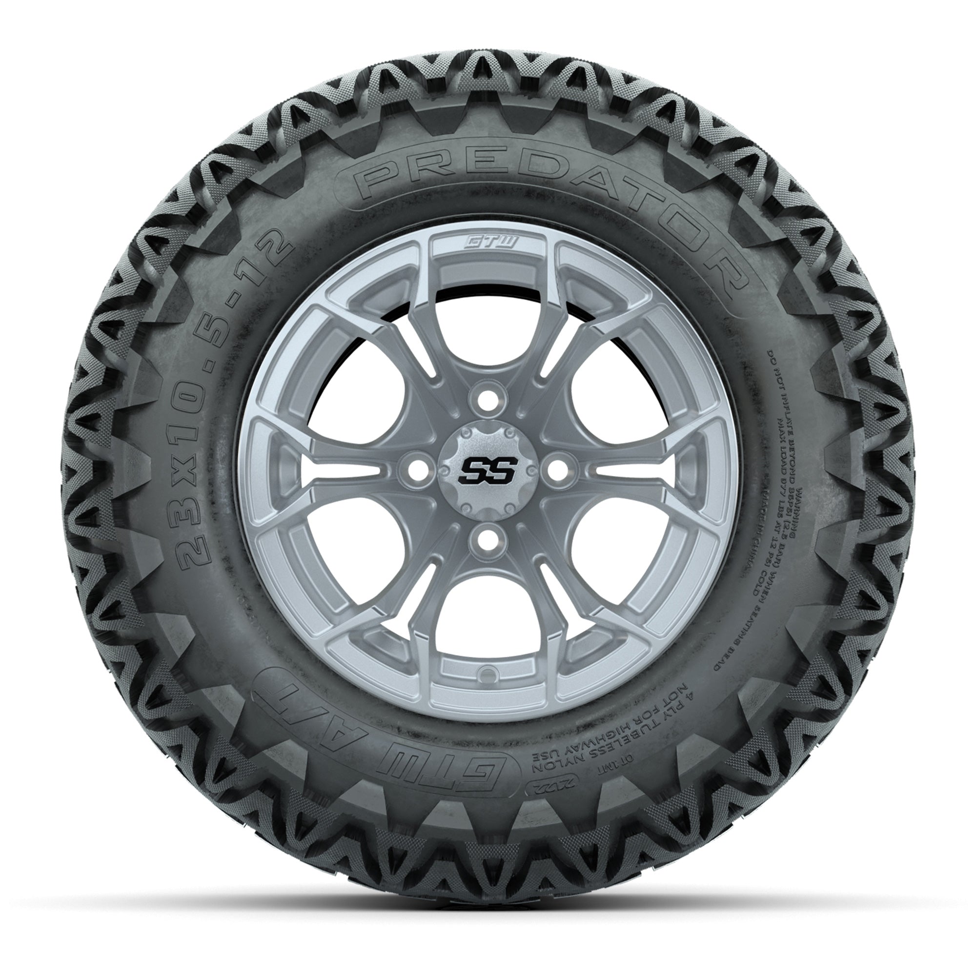 GTW® Spyder Silver Brush 12 in Wheels with 23X10.5-12 Predator All-Terrain Tires – Full Set