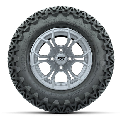 GTW® Spyder Silver Brush 12 in Wheels with 23X10.5-12 Predator All-Terrain Tires – Full Set