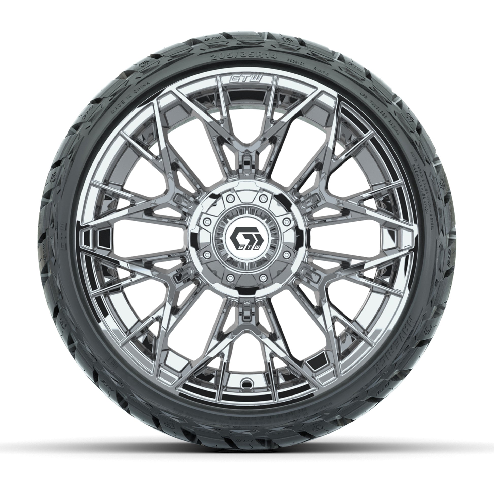 GTW Stellar Chrome 14 in Wheels with 205/35-R14 Maverick Low - front view