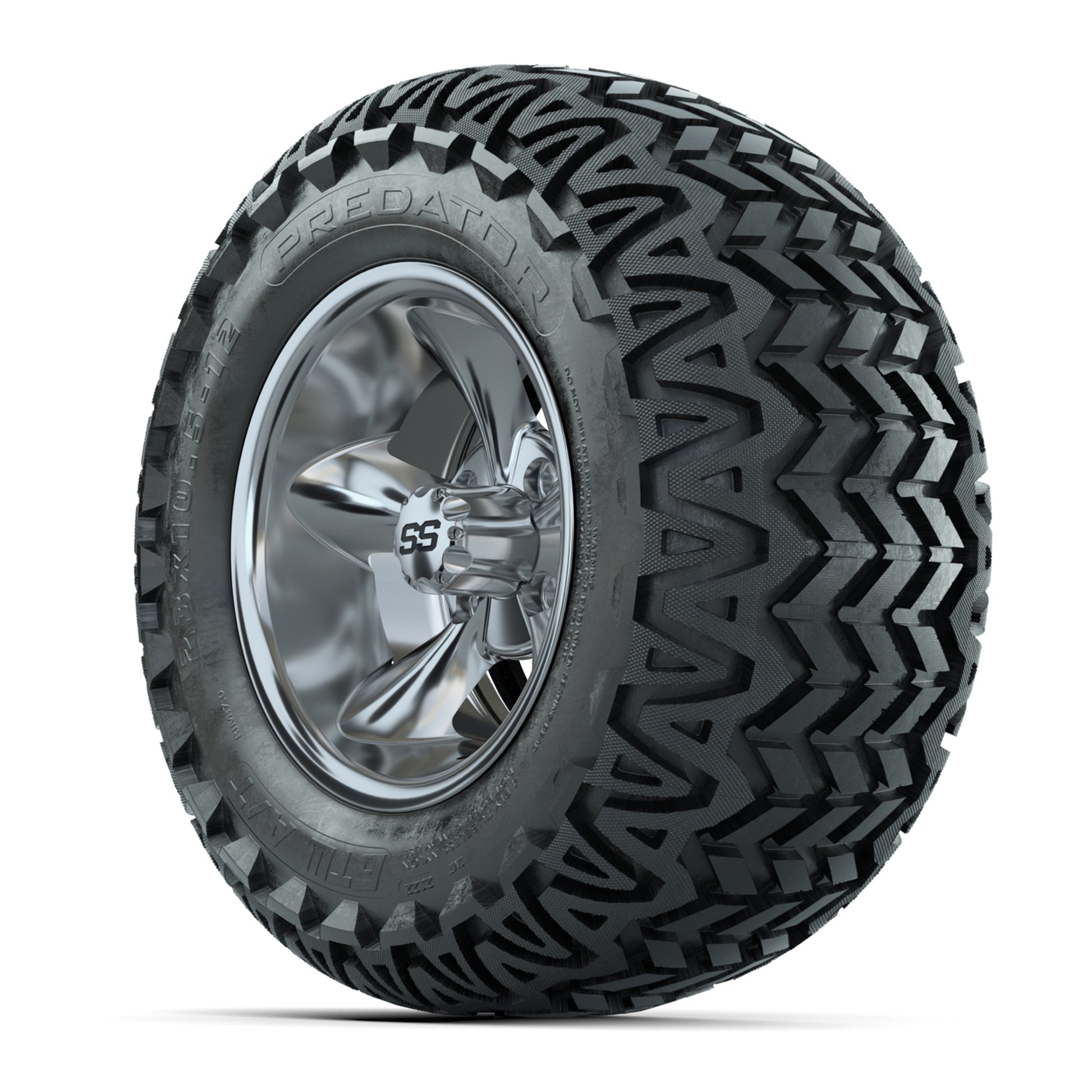 GTW® Godfather Chrome 12 in Wheels with 23X10.5-12 Predator All-Terrain Tires – Full Set