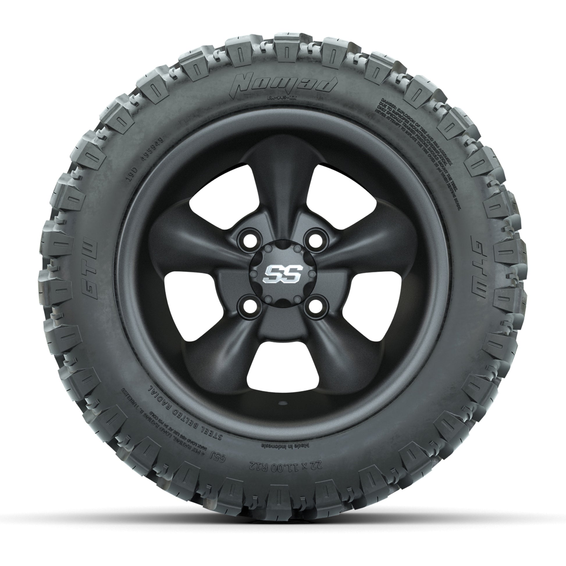 GTW® Godfather Matte Gray 12 in Wheels with 22X11-R12 Nomad Steel Belt Radial All-Terrain Tires – Full Set