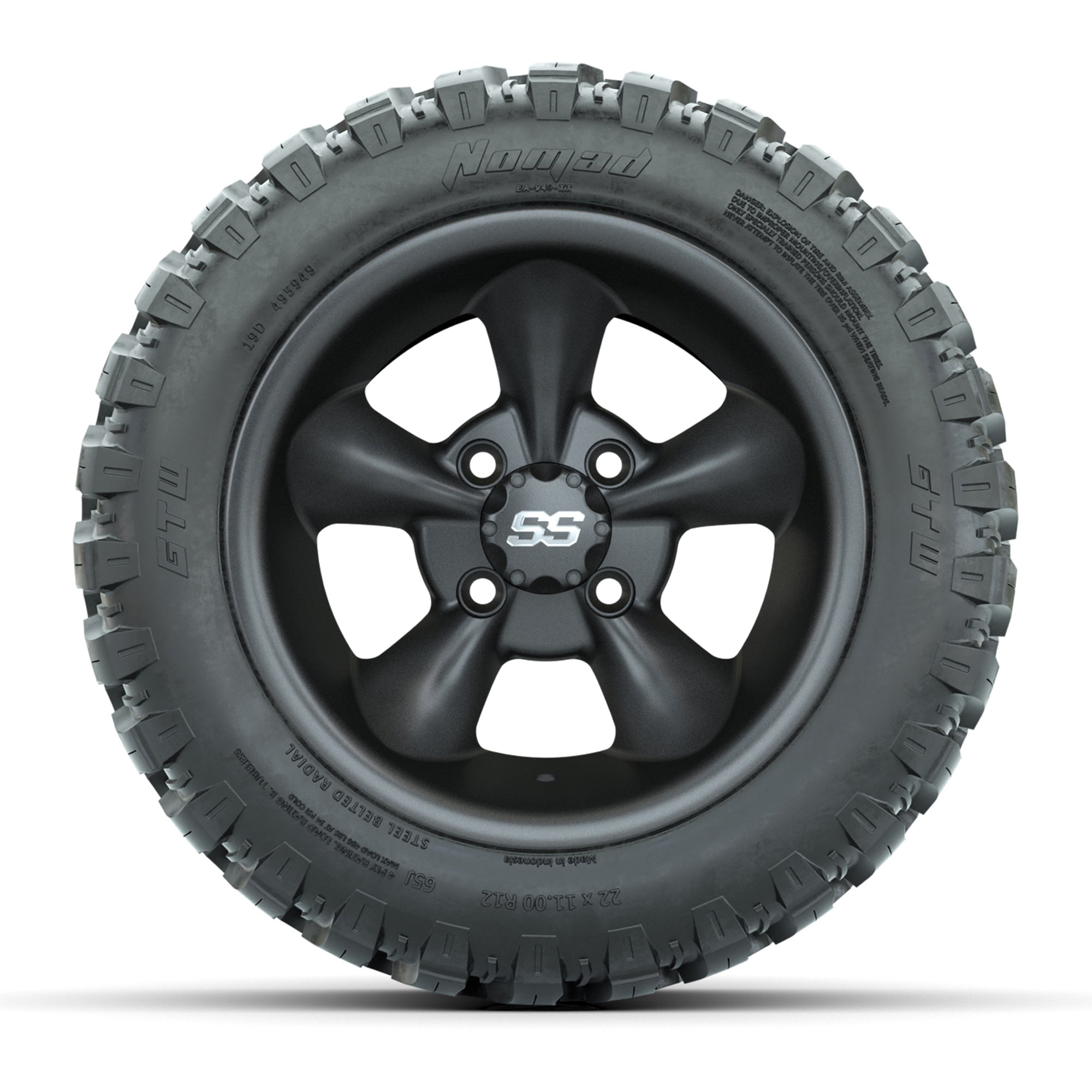 GTW® Godfather Matte Gray 12 in Wheels with 22X11-R12 Nomad Steel Belt Radial All-Terrain Tires – Full Set