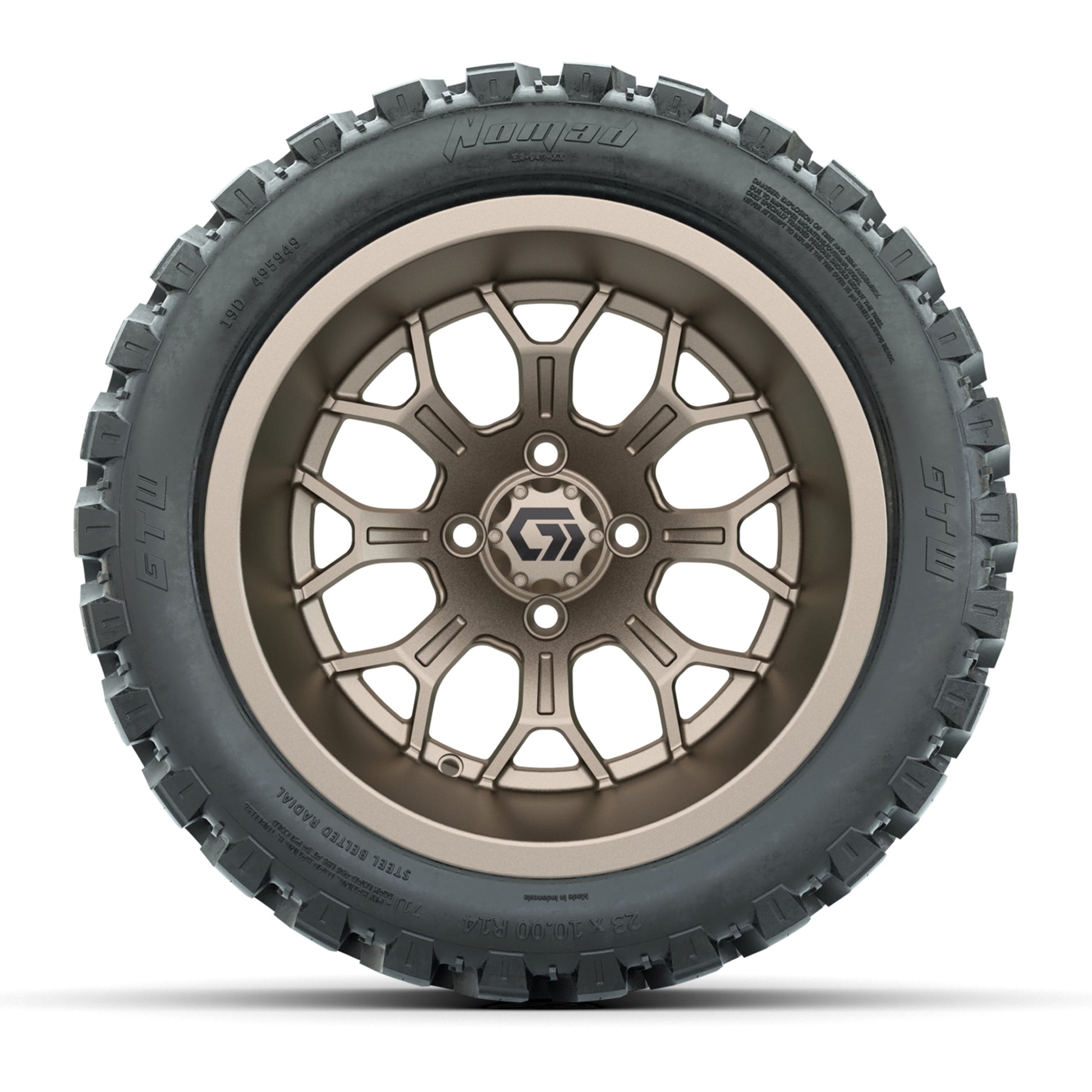 GTW Assault Matte Bronze 14 in Wheels with 23X10-R14 Nomad Steel Belt Radial All-Terrain Tires – Full Set