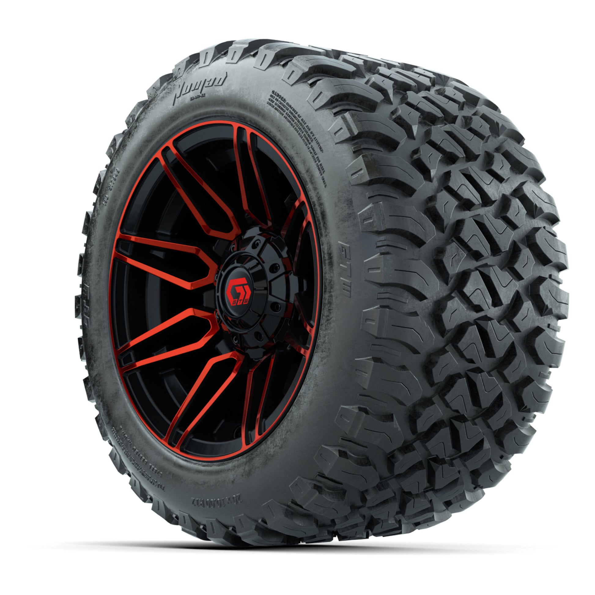 GTW® Stealth Red/Machined 12 in Wheels with 20X10-12 Nomad Steel Belt Radial All-Terrain Tires – Full Set
