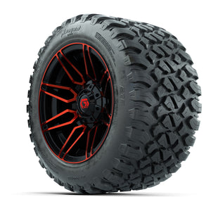 GTW® Stealth Red/Machined 12 in Wheels with 20X10-12 Nomad Steel Belt Radial All-Terrain Tires – Full Set