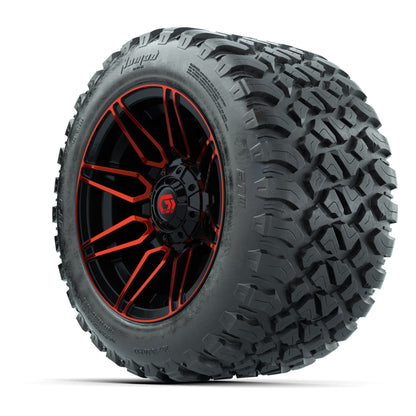 GTW® Stealth Red/Machined 12 in Wheels with 20X10-12 Nomad Steel Belt Radial All-Terrain Tires – Full Set