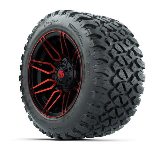 GTW® Stealth Red/Machined 12 in Wheels with 20X10-12 Nomad Steel Belt Radial All-Terrain Tires – Full Set