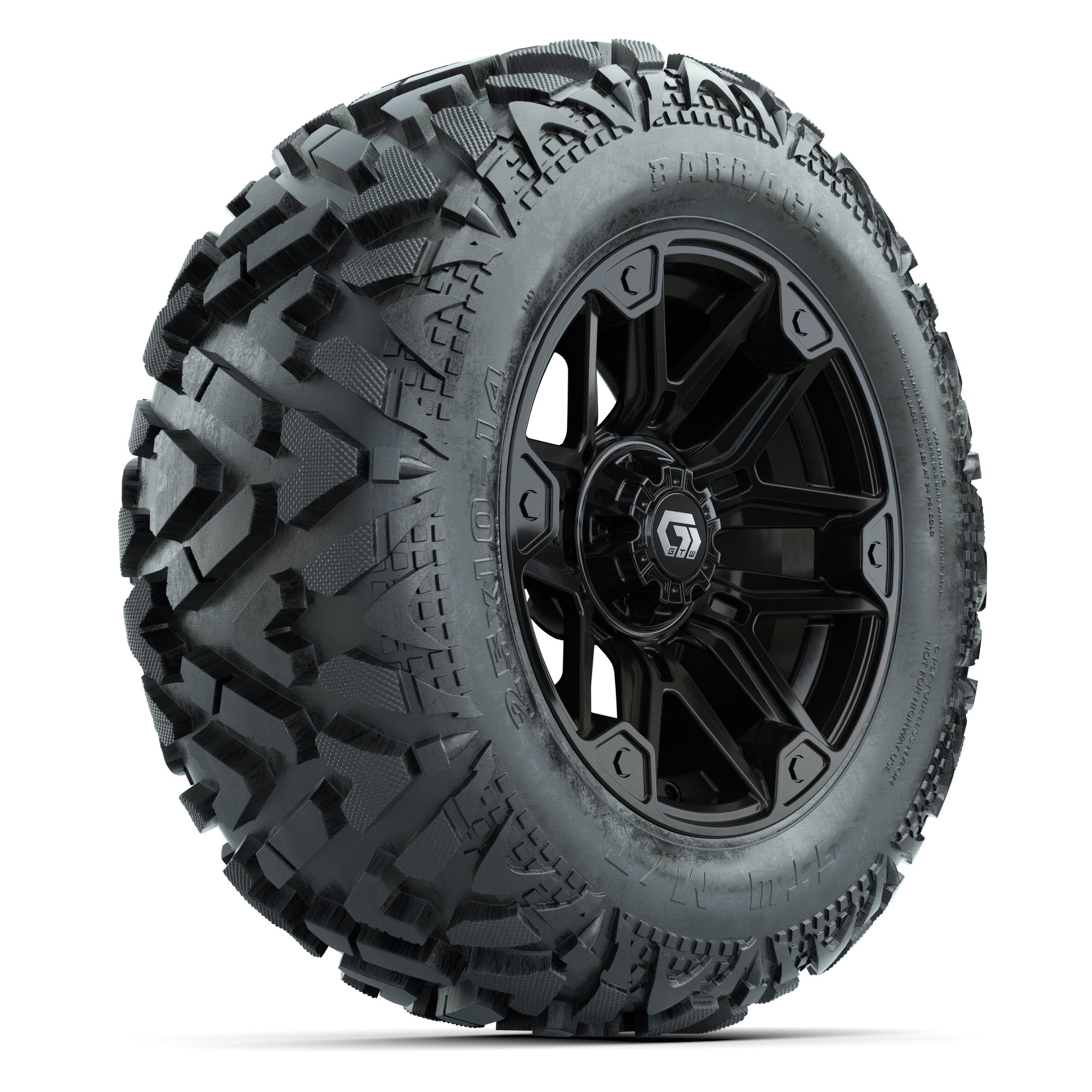 GTW Graffiti Gloss Black 14 in Wheels with 25x10-14 Barrage Mud Tires – Full Set