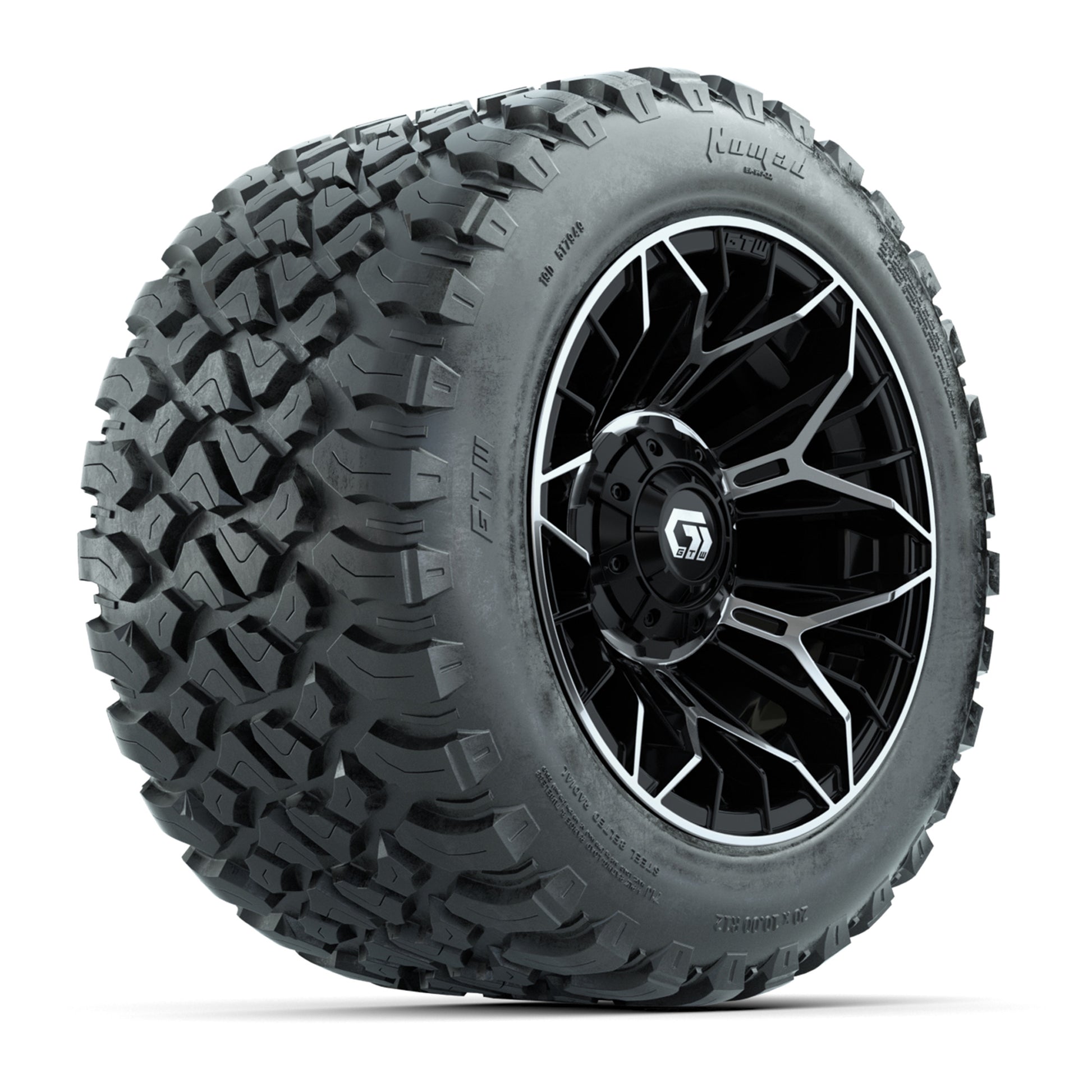GTW® Stellar Black/Machined 12 in Wheels with 20X10-12 Nomad Steel Belt Radial All-Terrain Tires – Full Set