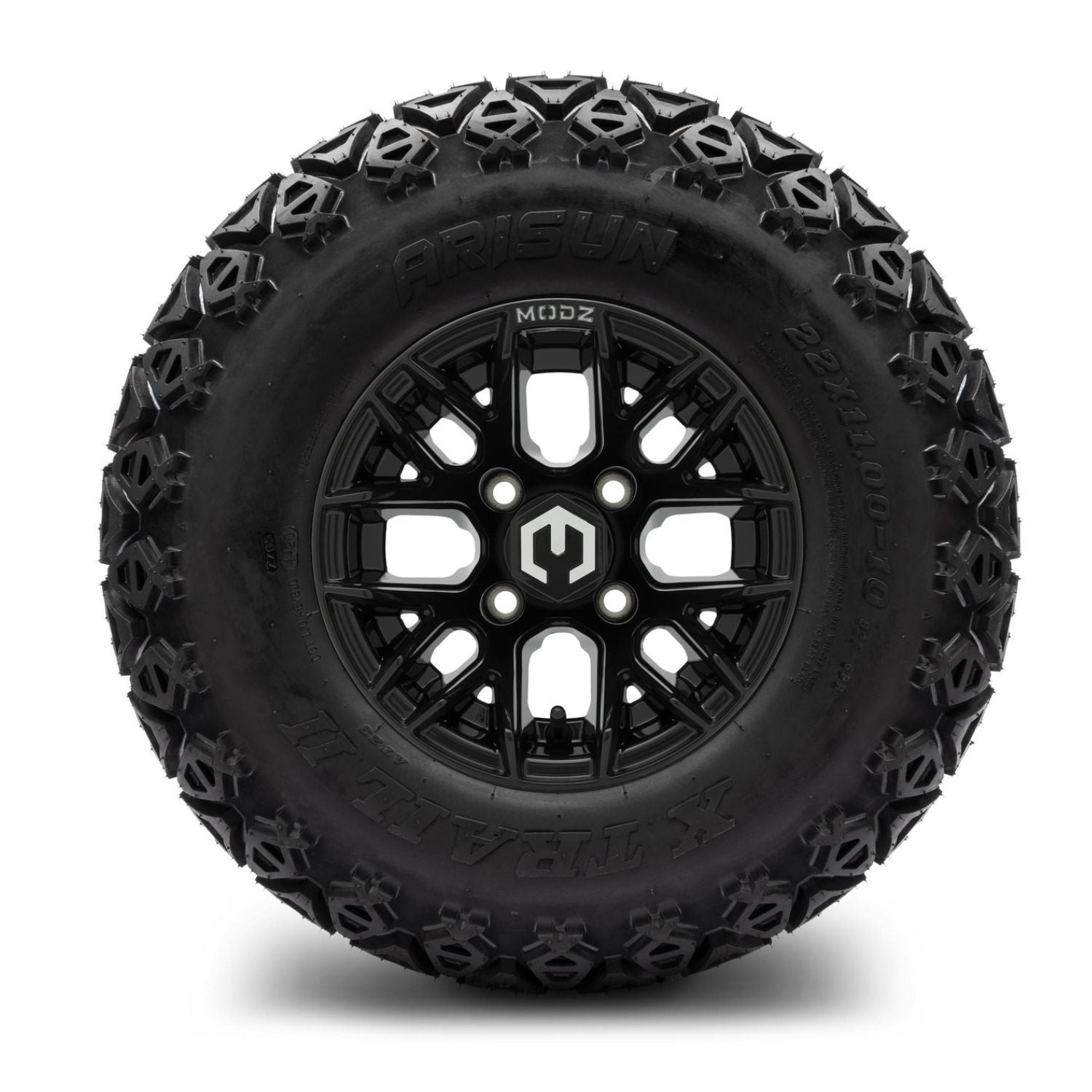 MODZ® 10" Matrix Glossy Black Wheels & Off-Road Tires Combo (Arisun X Trail All Terrain 22x11-10)