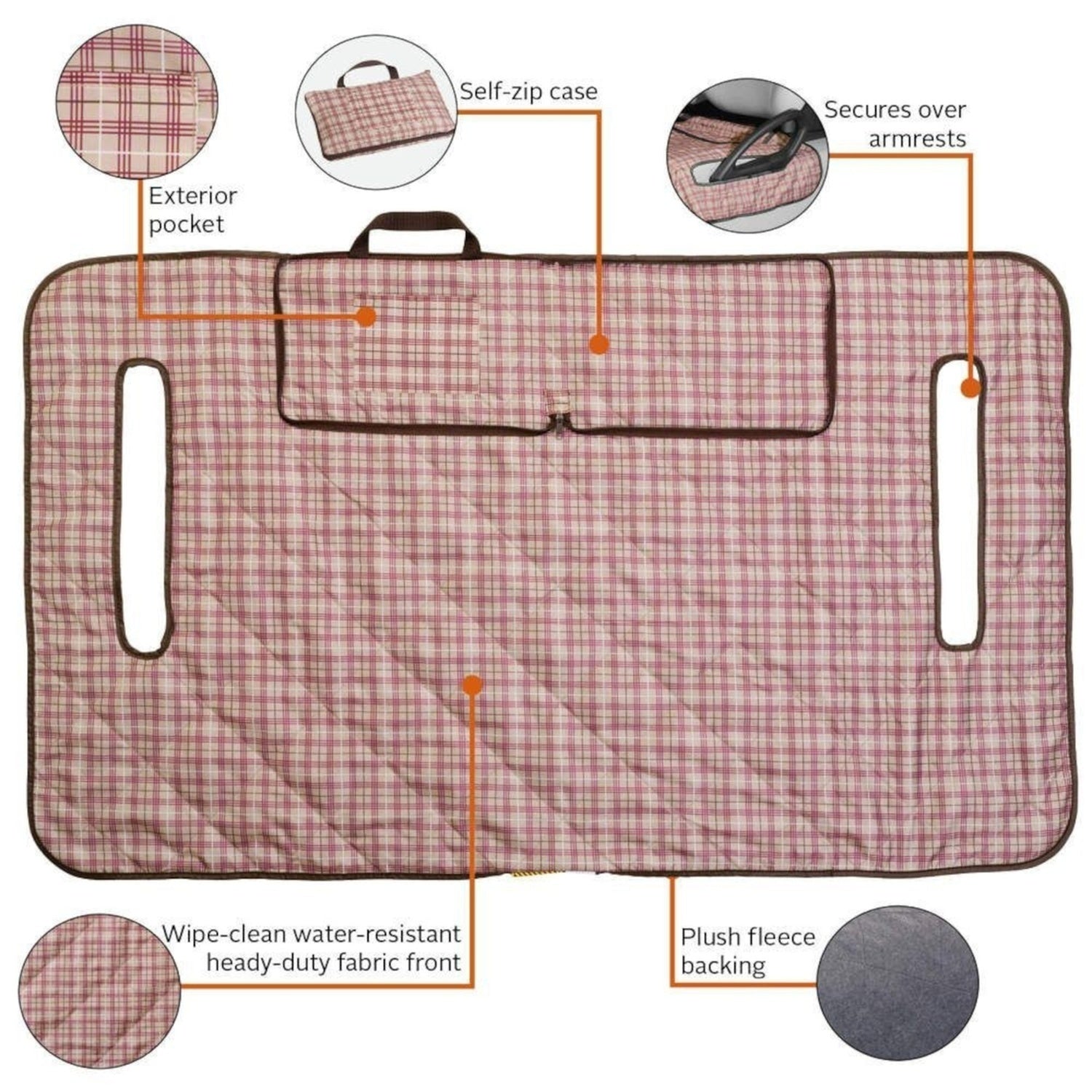 Classic Accessories Tan and Red Plaid Portable Seat Blanket