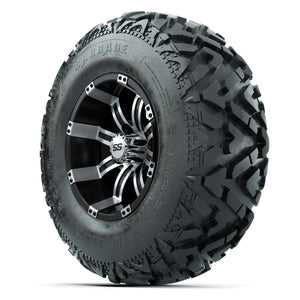 GTW® Tempest Black/Machined 12 in Wheels with 25X10-12 Barrage Mud Tires – Full Set