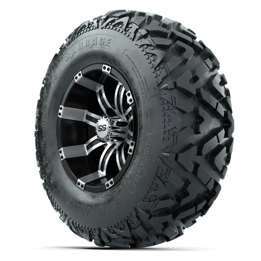 GTW® Tempest Black/Machined 12 in Wheels with 25X10-12 Barrage Mud Tires – Full Set