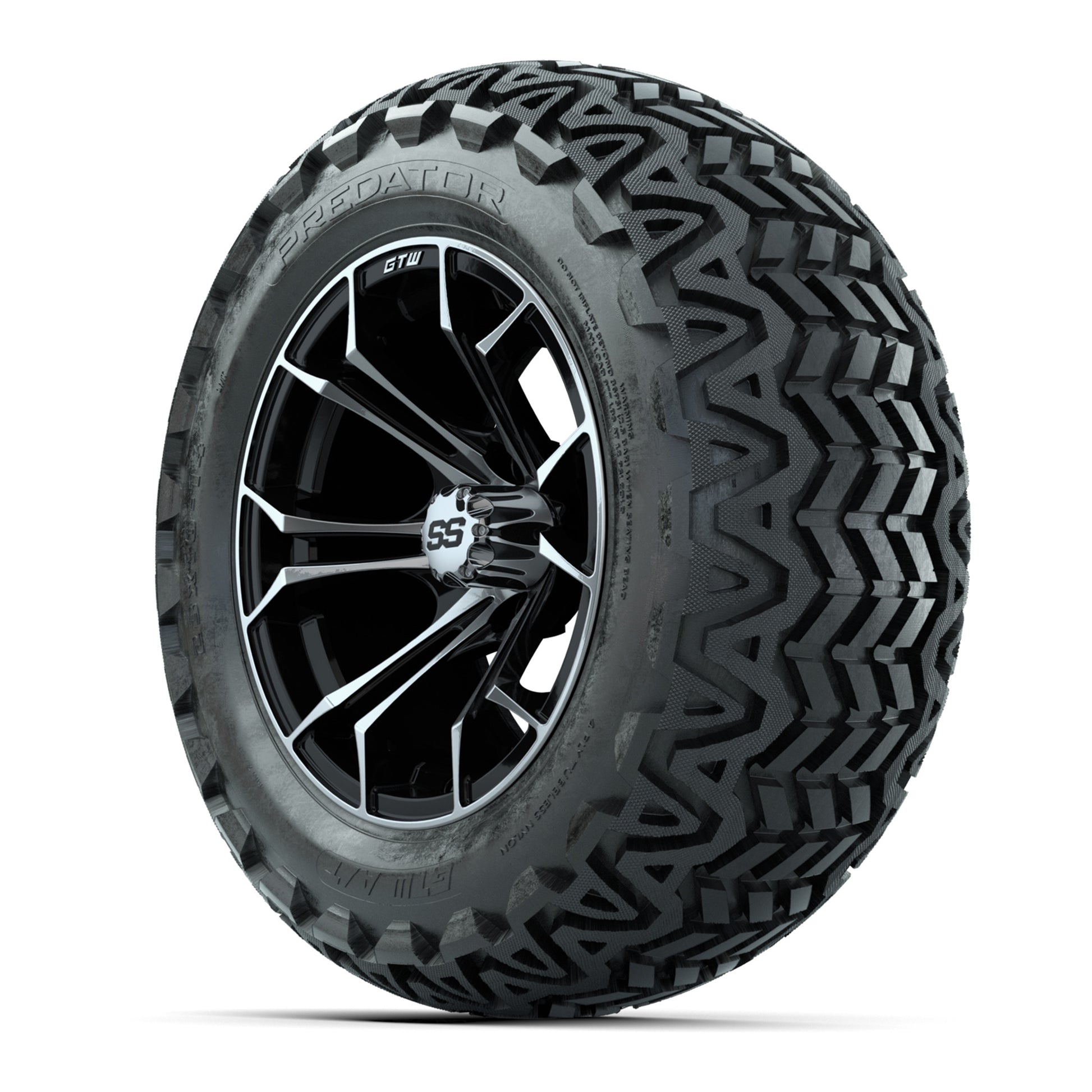 GTW Spyder Machined/Black 14 in Wheels with 23x10-14 GTW Pre - 3/4 view