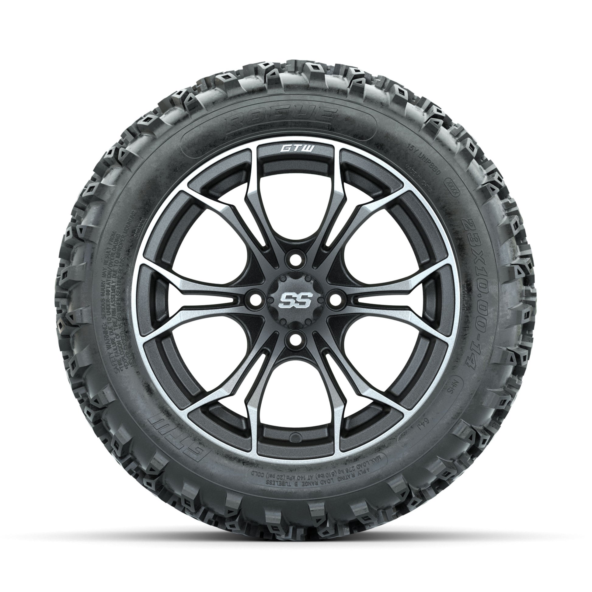 GTW Spyder Machined/Grey 14 in Wheels with 23x10.00-14 Rogue - front view