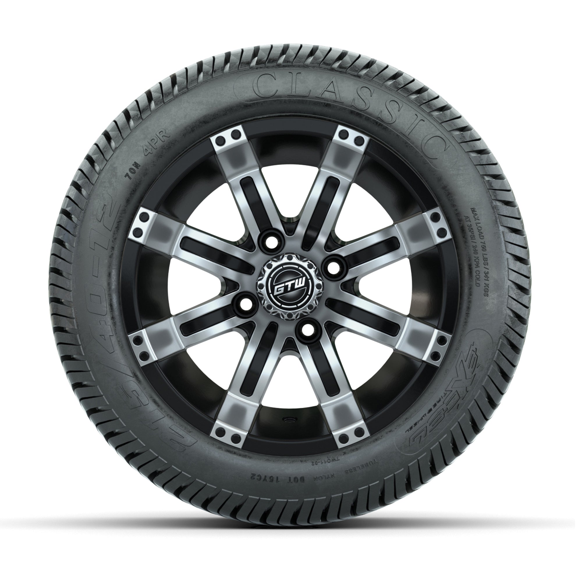 12" GTW Tempest Black and Machined Wheels with Excel Lo-Profile Street Tires – Set of 4