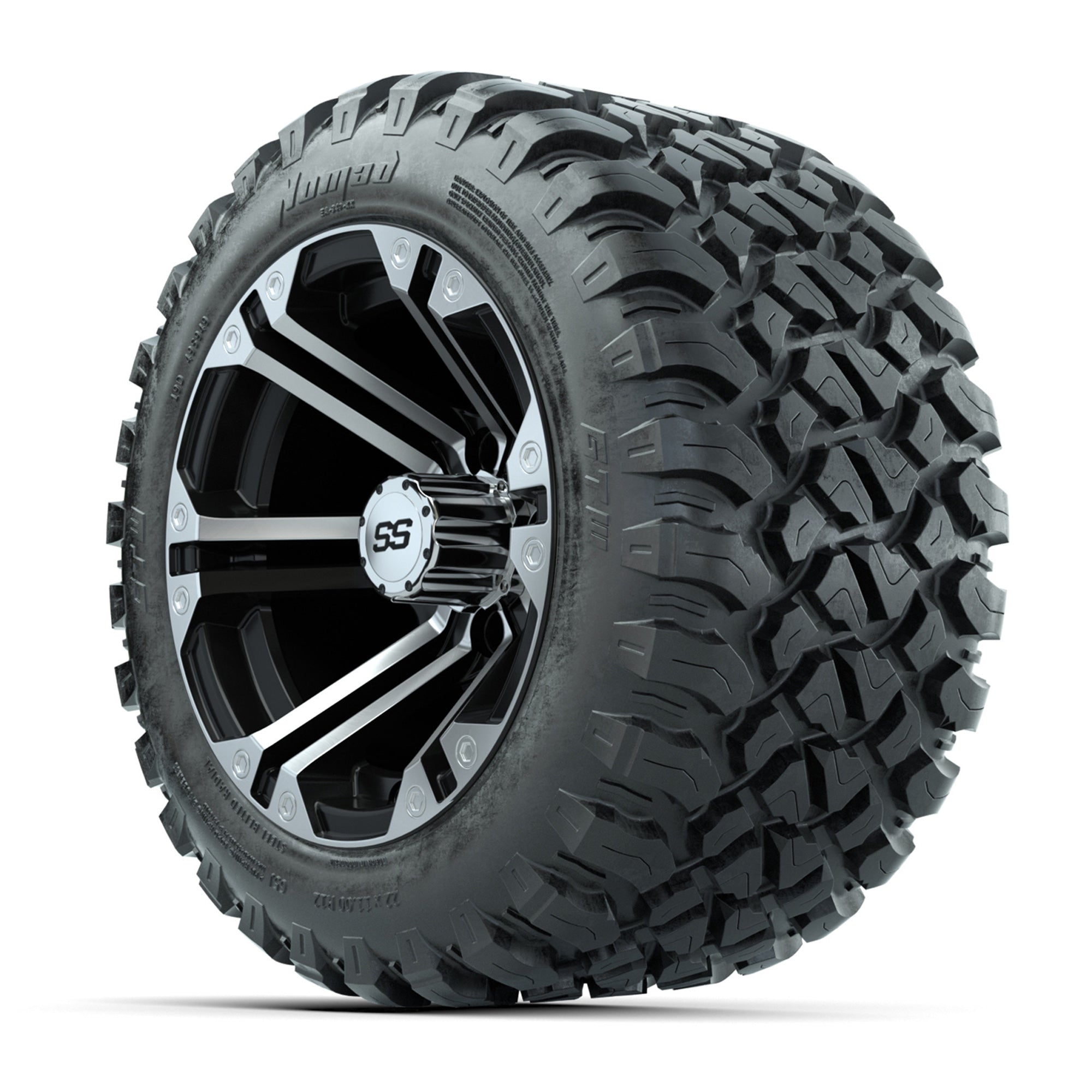 GTW® Specter Black/Machined 12 in Wheels with 22X11-R12 Nomad Steel Belt Radial All-Terrain Tires – Full Set