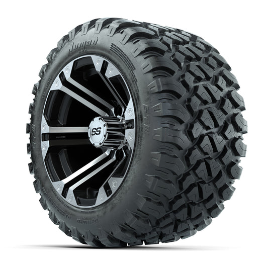 GTW® Specter Black/Machined 12 in Wheels with 22X11-R12 Nomad Steel Belt Radial All-Terrain Tires – Full Set