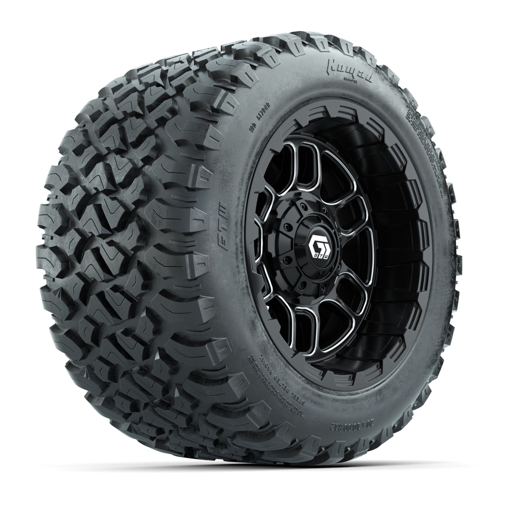 GTW® Titan Black/Machined 12 in Wheels with 20X10-12 Nomad Steel Belt Radial All-Terrain Tires – Full Set