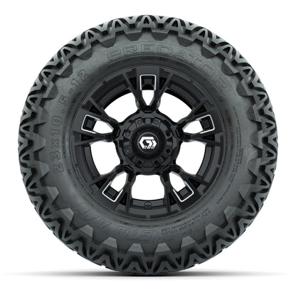 GTW® Vandal Matte Black/Machined 12 in Wheels with 23X10.5-12 Predator All-Terrain Tires – Full Set