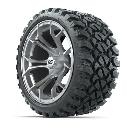 GTW Spyder Silver Brush 15 in Wheels with 23x10-R15 Nomad St - 3/4 view