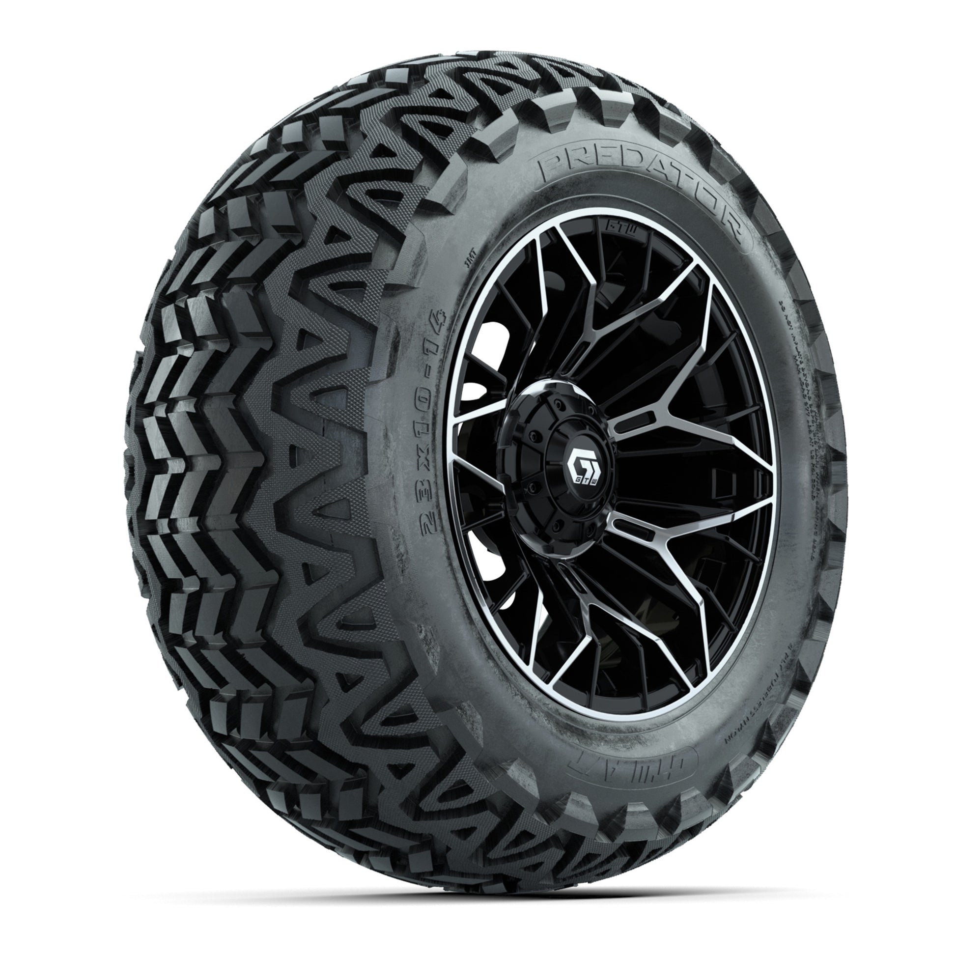 Set of (4) 14 in GTW® Stellar Machined &amp; Black Wheels with 23x10-14 Predator All-Terrain Tires