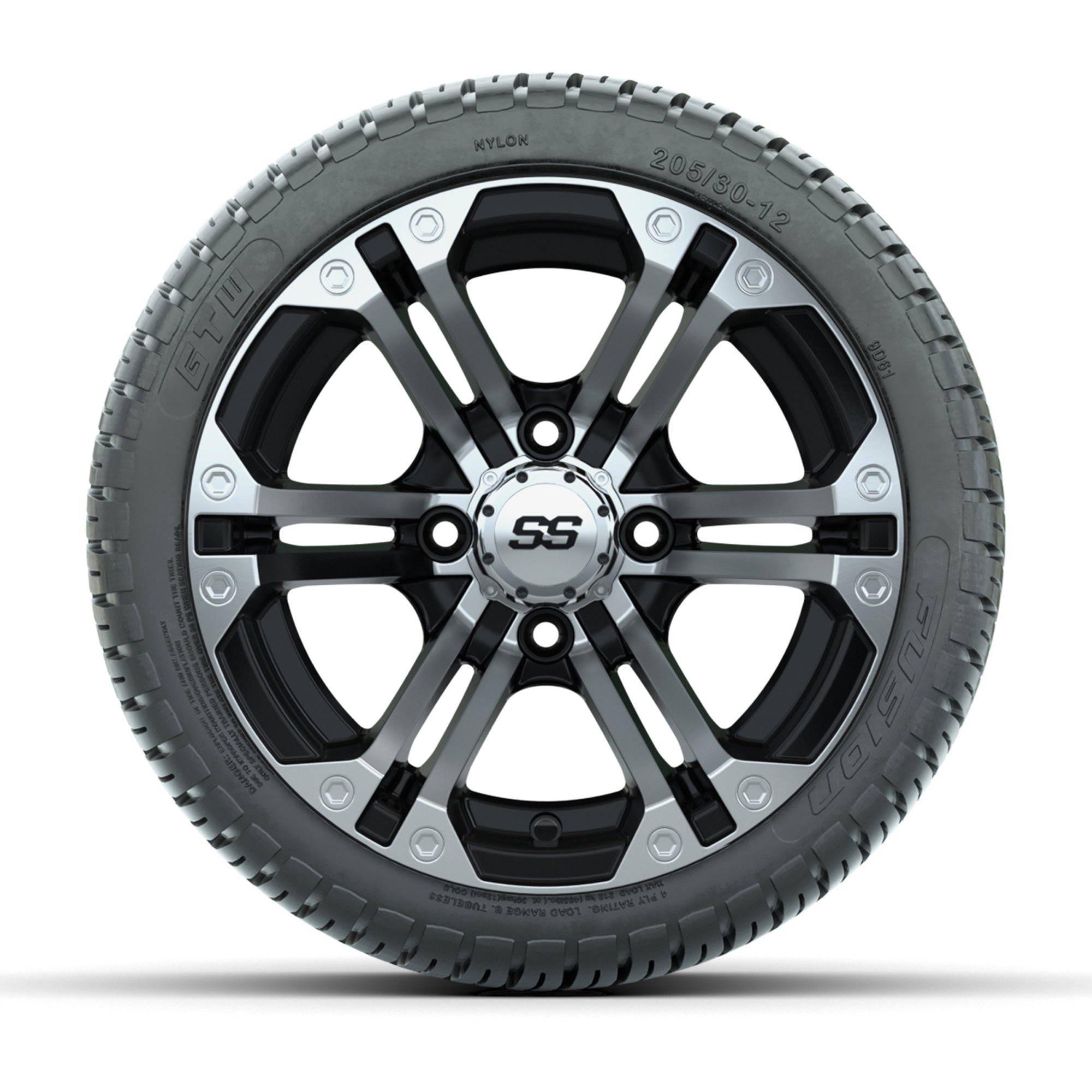 12" GTW Specter Black and Machined Wheels with 18" Fusion Street Tires – Set of 4