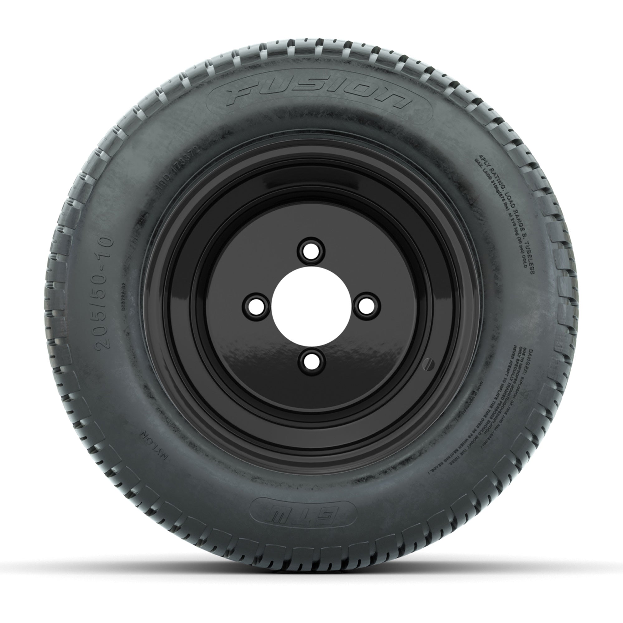 Set of (4) 10 in Matte Black Steel Offset Wheels with 205/50-10 Fusion Street Tires