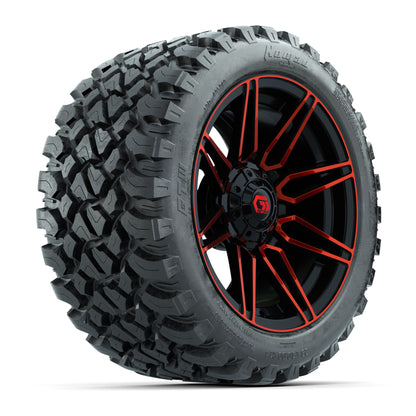GTW® Stealth Red/Machined 14 in Wheels with 23X10-R14 Nomad Steel Belt Radial All-Terrain Tires – Full Set