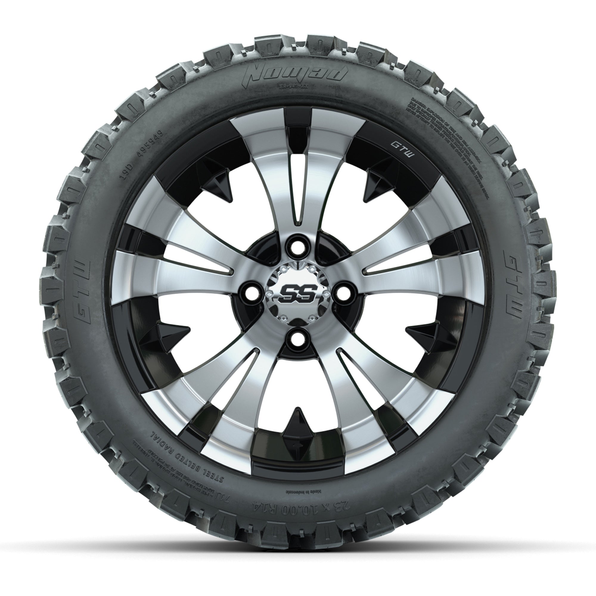 Set of (4) 14 in GTW Vampire Wheels with 23x10-14 GTW Nomad  - 3/4 view