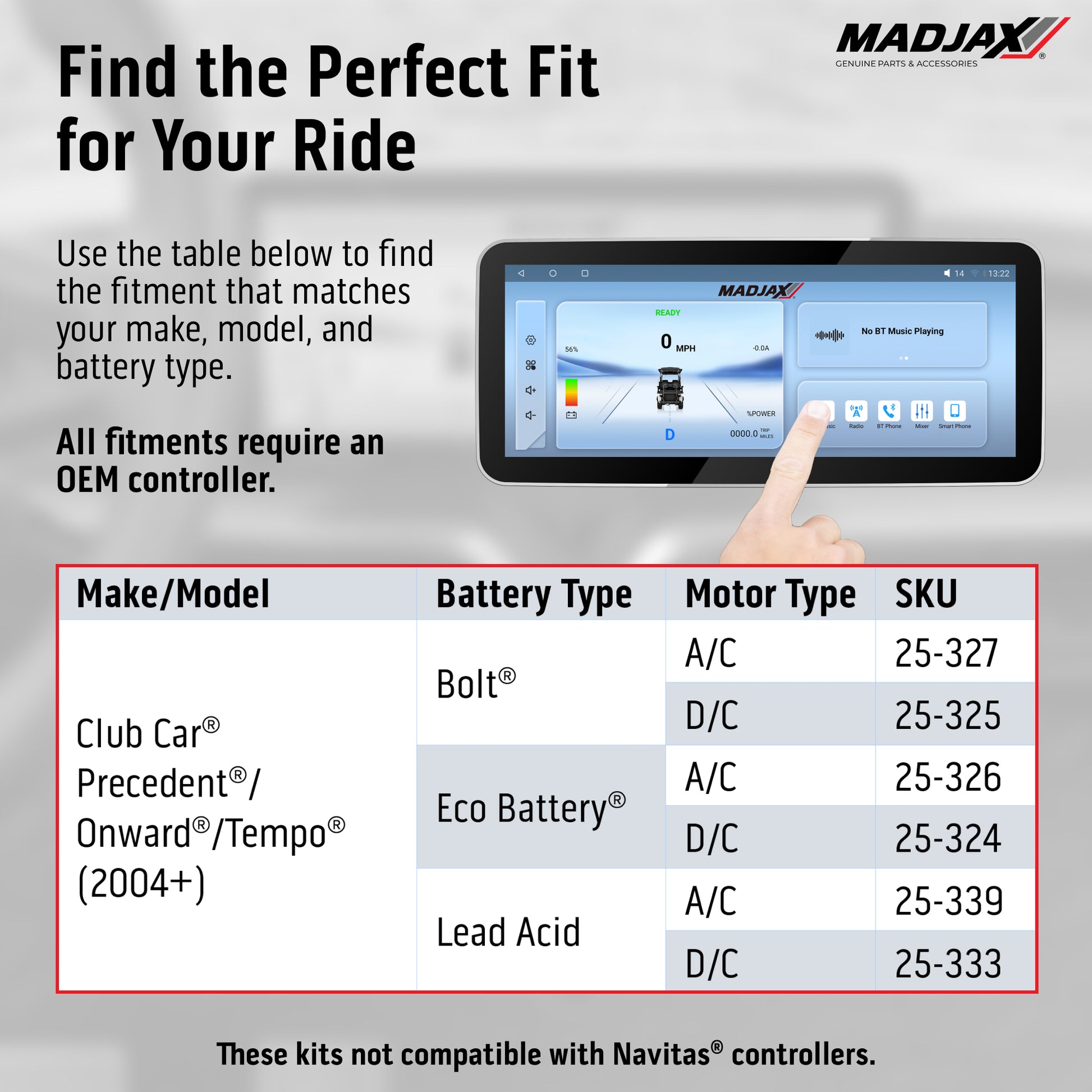 MadJax® Kinect™ Display Screen Kit for D/C motor Club Car Pr