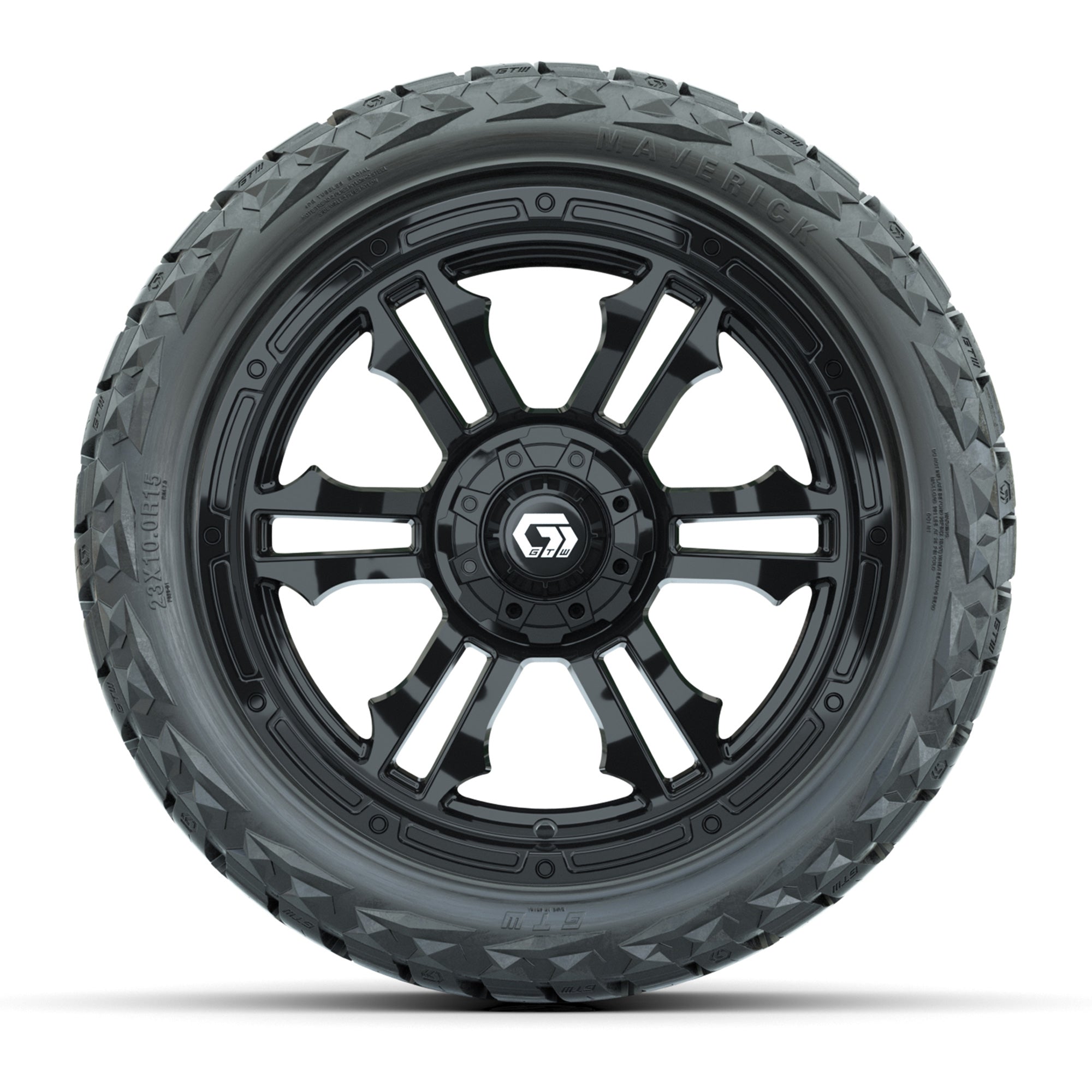 GTW Shogun Gloss Black 15 in Wheels with 23x10.00-R15 Maverick All-Terrain Tires – Full Set