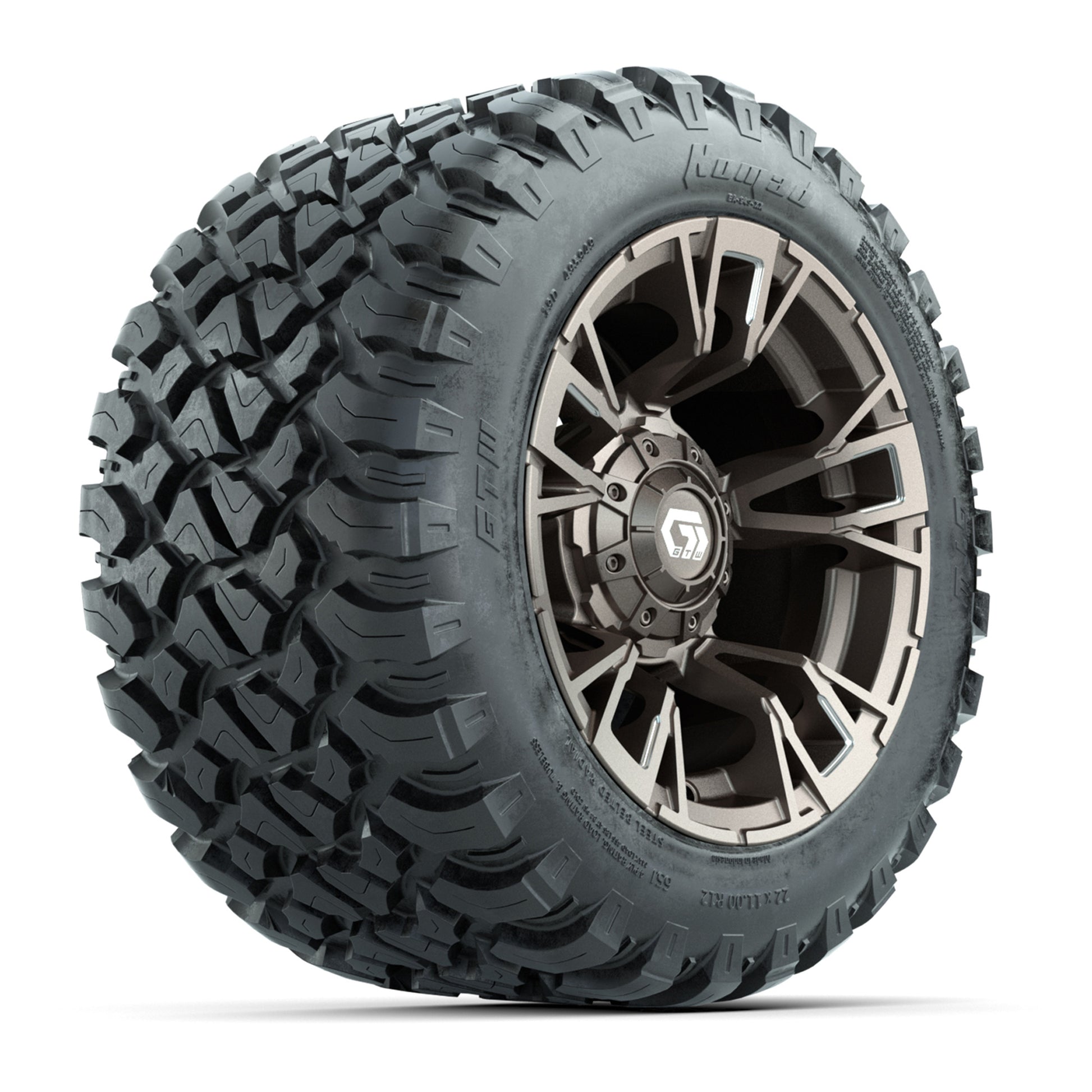 GTW® Vandal Bronze/Machined 12 in Wheels with 22X11-R12 Nomad Steel Belt Radial All-Terrain Tires – Full Set