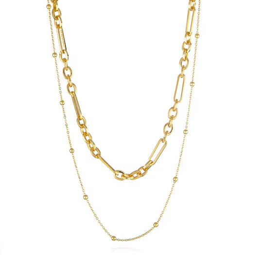Double Layered Necklace - Mixed Link 18k