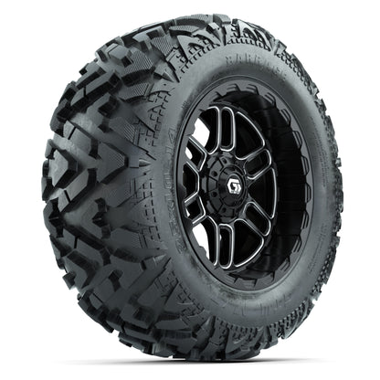 GTW Titan Black/Machined 14 in Wheels with 25x10-14 Barrage Mud Tires – Full Set