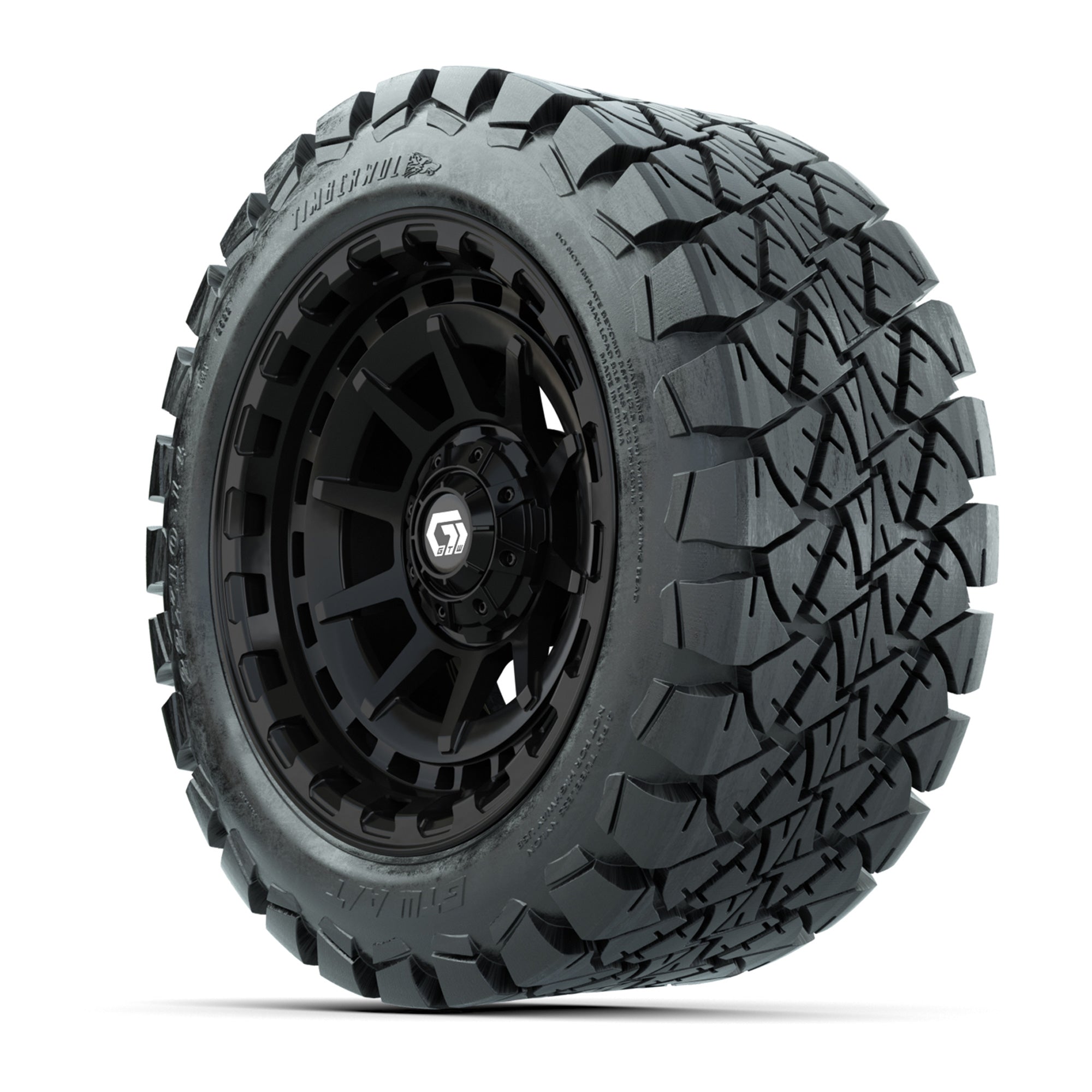 GTW® Barricade Gloss Black 14 in Wheels with 22x10-14 Timber - 3/4 view